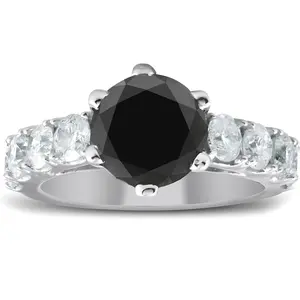 4 1/2 Carat Black & White Diamond Engagement Ring 14K White Gold