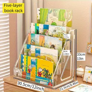 5-Tier Bookshelf Desktop Storage Picture Book Magazine Stepped Acrylic Shelf Bedside Reading Book Stand Book Rack Display