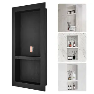 VEVOR Shower Niche Ready for Tile 16x 50, Single Shelf Organizer, Square Corners Wall-inserted Niche Recessed, Sealed Protection Modern Soap Storage Niche for Shower Bathroom, BlackVEVOR Super Brand Day