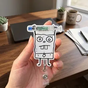 Funny Doodle Nurse Badge Reel, Cartoon Syringe ID Holder, Retractable Nurse Badge Clip, Cute Healthcare Work Accessory