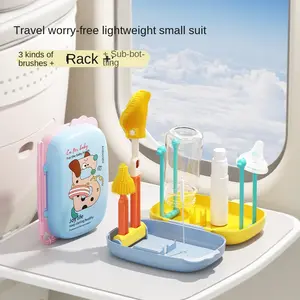 Silicone bottle brush portable bottle brush set baby special pacifier straw out bottle brush storage drain rack straw