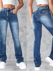 CLEARANCE SALE! High Waist Rhinestone Pocket Flare Jeans, Limited Stock!