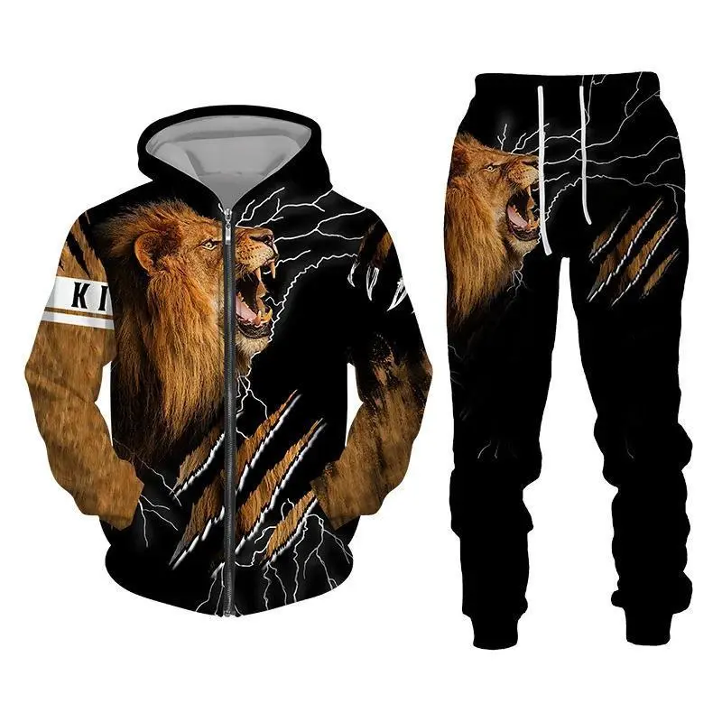 Spring and Autumn Men's Tracksuit 3D The Lion Print Zipper Hoodies Sweatshirts Pants Sets Casual Mens Clothing Women's Tracksuit Spring and Autumn Men's Tracksuit 3D The Lion Print Zipper Hoodies Sweatshirts Pants Sets Casual Mens Clothing Women's Tracksuit