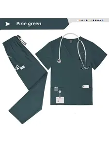 Men's Solid Color Pet Hospital Veterinary Beauty Care Scrub Set Health Check Scrub Uniform Nutritionist Short Sleeved Laboratory Work Uniform