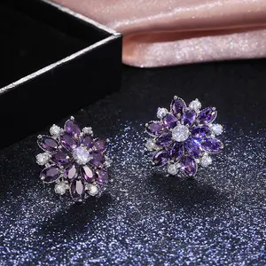 Luxury Double Layer Sunflower Studs,Glam Cubic Zirconia & Copper Earrings for Women, Hypoallergenic Fashion Jewelry Gift Set for Parties/Weddings
