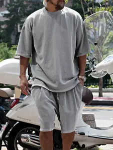 Men's Summer Casual Set, Pure Color Round Neck Short Sleeve Knit Tee & Shorts, Classic Loose Fit Sportswear, Comfortable Daily Wear Outfit