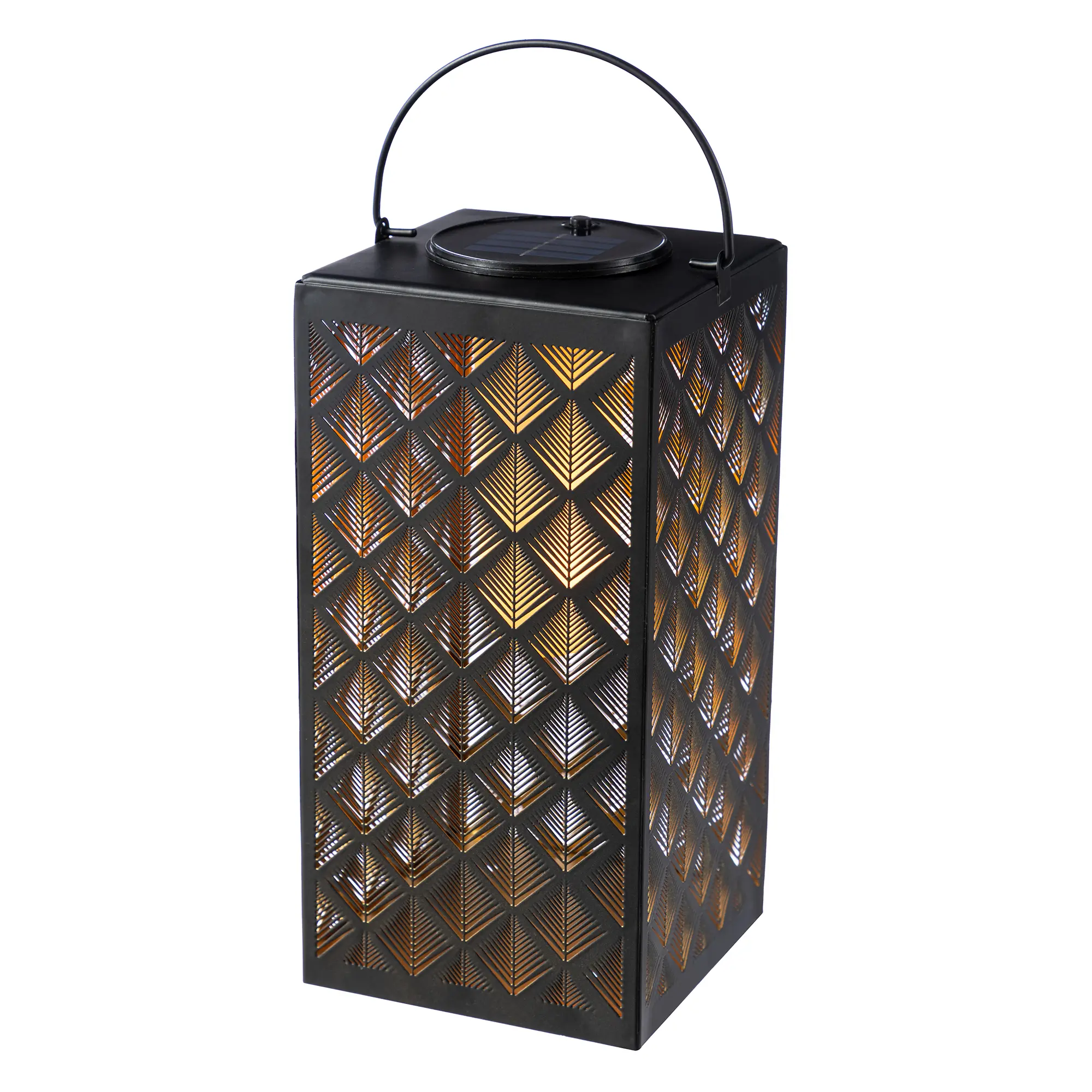 Glitzhome 11"H Black Metal Solar Powered Hanging Lantern with LED Light