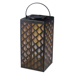 Glitzhome 11"H Black Metal Solar Powered Hanging Lantern with LED Light