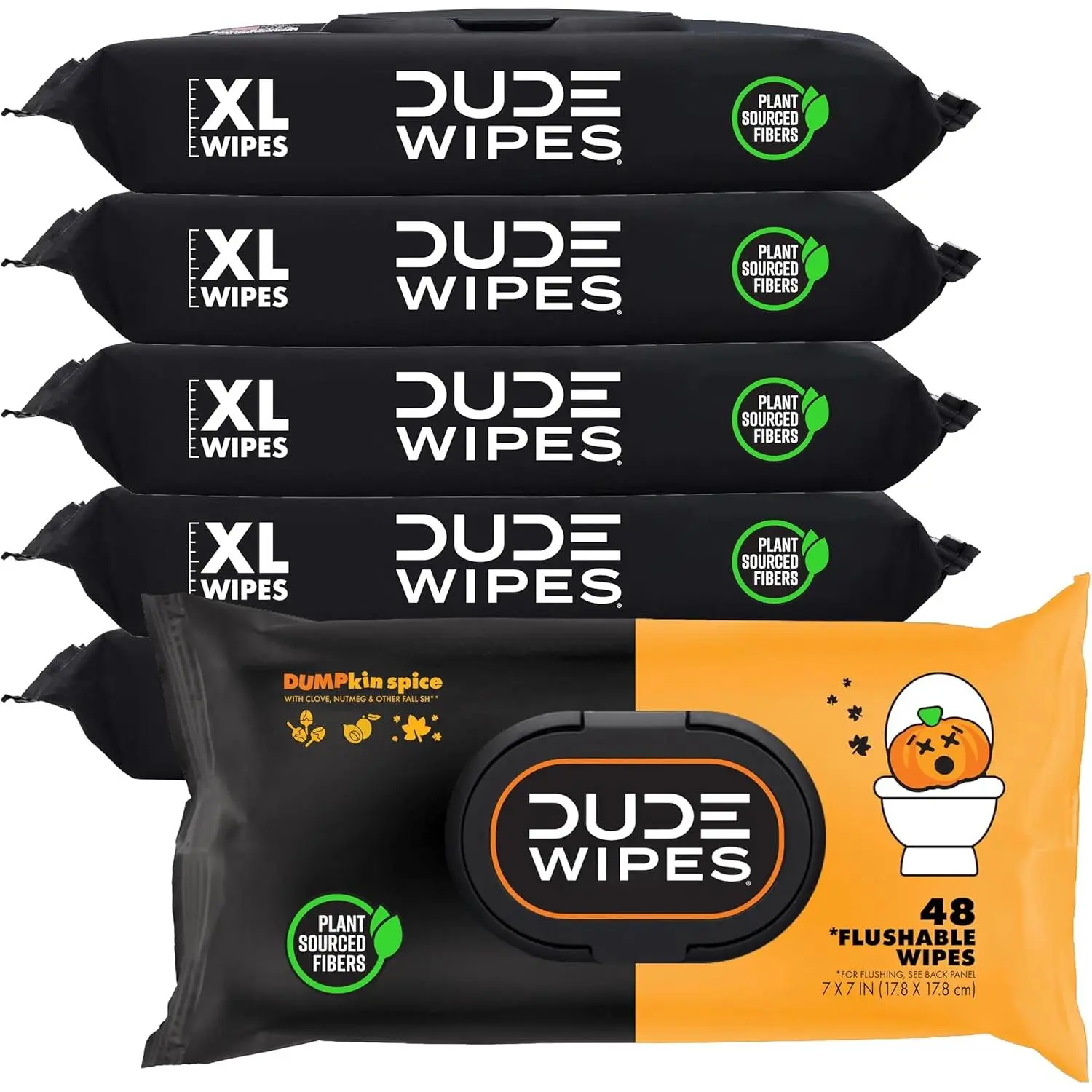 (Select for More Options) DUDE DUMPkin Spice Wipes, Extra Large Fall Scented Flushable Wet Wipes, 48 Count, 6 Pack (288 Total)