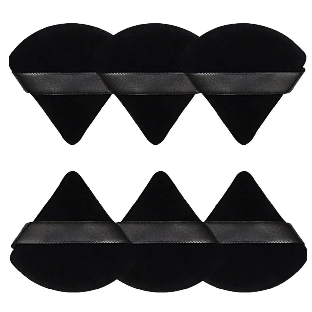 6Pcs Triangle Powder Puffs for Face Powder,Soft Velour Triangular Beauty Puff,Makeup Pressed,Baking & Setting Powder Sponge Applicator Pads ,Black