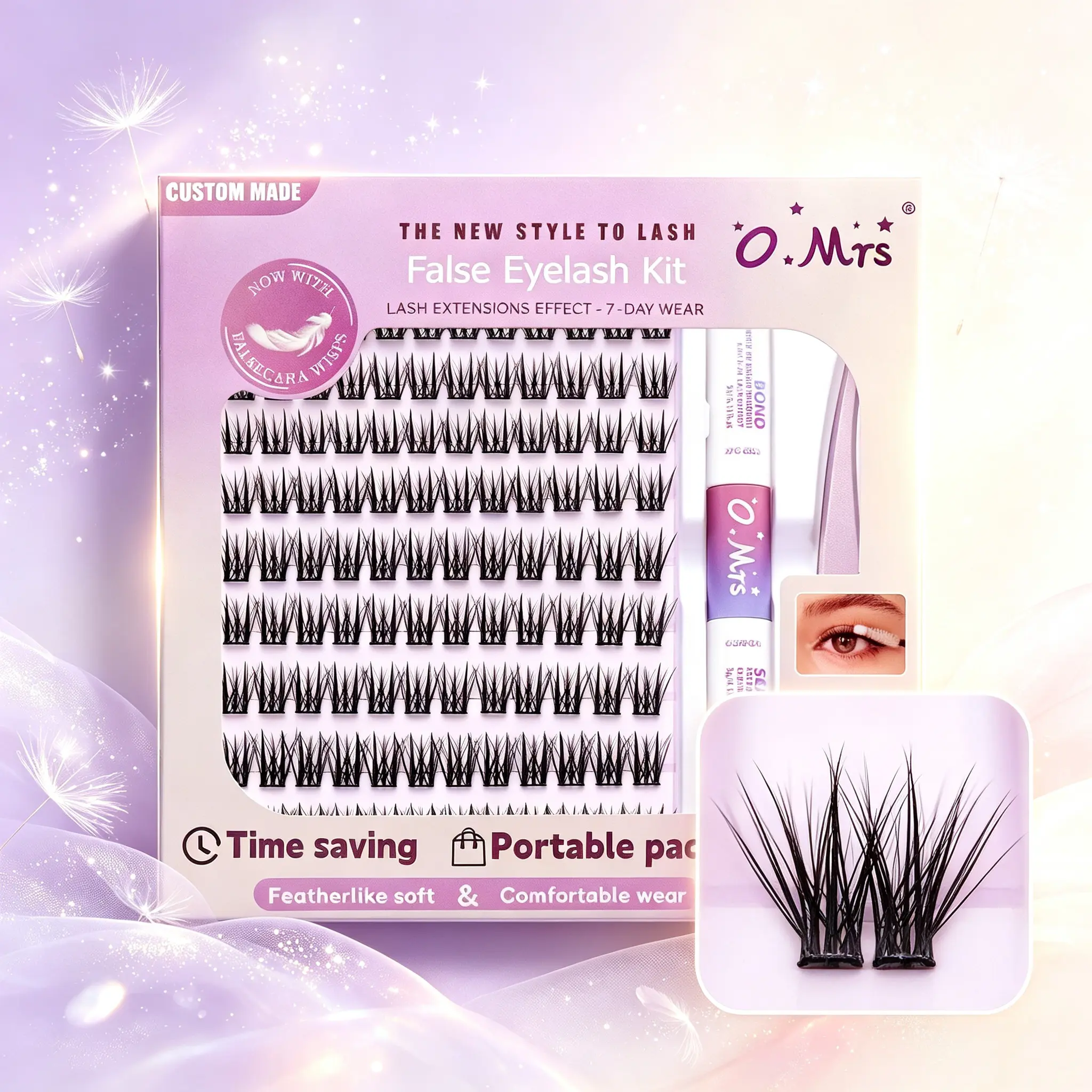 O. MRS K02 False Eyelash Set - 1-Piece Cosmetic Lash Extension, 7-Day Wear, Natural Appearance, Soft Lightweight, Gentle Adhesion & Sealing, Easy Application, Atmospheric Fox Style, Elf Design, Windproof, Sweatproof, Waterproof Eyelashes Extensions