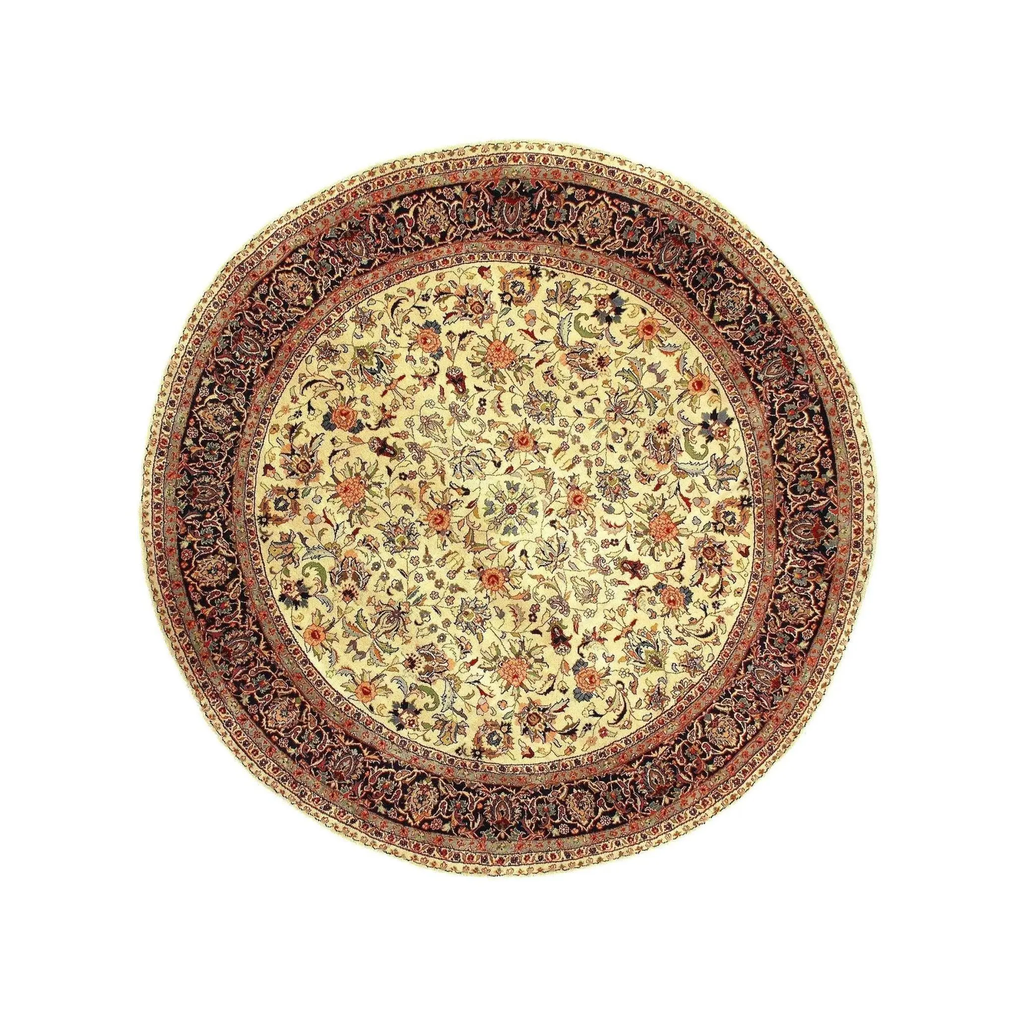 Canvello Ivory Round Kashan Design Rug - 6' X 6'