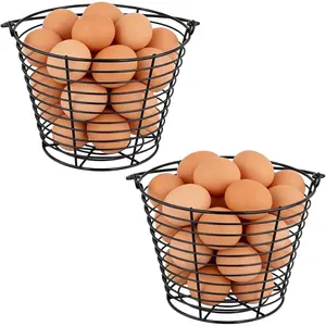 MOUYAT 2 Pcs Wire Egg Baskets with Handle, 8 Inch Round Metal Egg Collecting Basket for Farm, Chicken Coop, Gathering Transporting Eggs, Carrying Fruit Veg