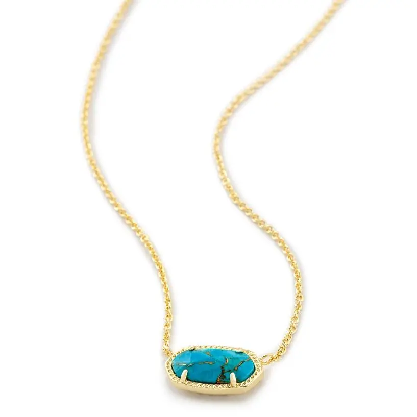 Kendra Scott Elisa Gold Pendant Necklace - Bronze Veined Turquoise - 4217714790, Jewelry Silver Necklaces & Pendants, Lobster Claw Closure, Bronze Metallic Veining, 15 Inches + 2 Inch Extender, .63 Inches Long