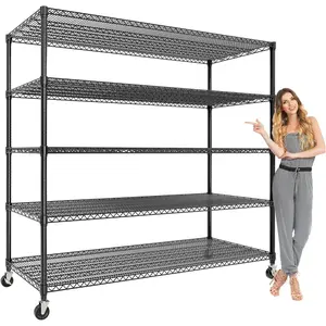 82" H Storage Shelves 3300LBS Heavy Duty Shelving Unit with Wheels & Feet, 5-Tiers Garage Shelving for Pantry Garage Kitchen Home Commercia, 82.6" H x 59" W x 23.9" D