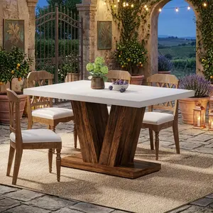 47-Inch White Rectangle Dining Table, Heavy Duty Pedestal Design, Wooden Kitchen Table for 4 People.Industrial style with sturdy pedestal base, perfect for home dining room, kitchen, breakfast nooks.Smooth surface, easy to clean, fits various home decor