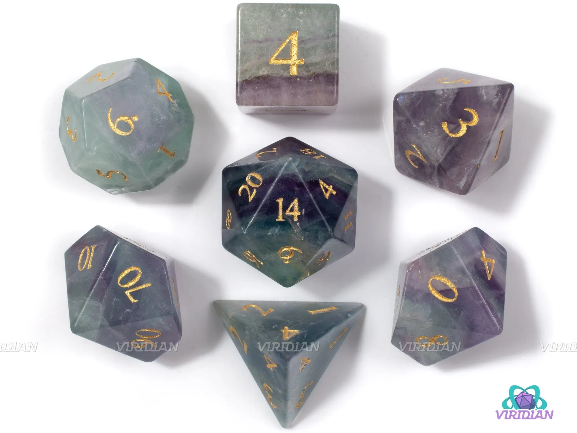 Natural Fluorite | Real Gemstone Dice Set (7) | Dungeons and Dragons (DnD) | Tabletop RPG Gaming