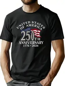 Men's USA 250th Anniversary T-Shirt, United States of America 1776-2026 Patriotic Graphic Tee, American Flag Short Sleeve Shirt for Independence Day, 4th of July, Patriotic Events