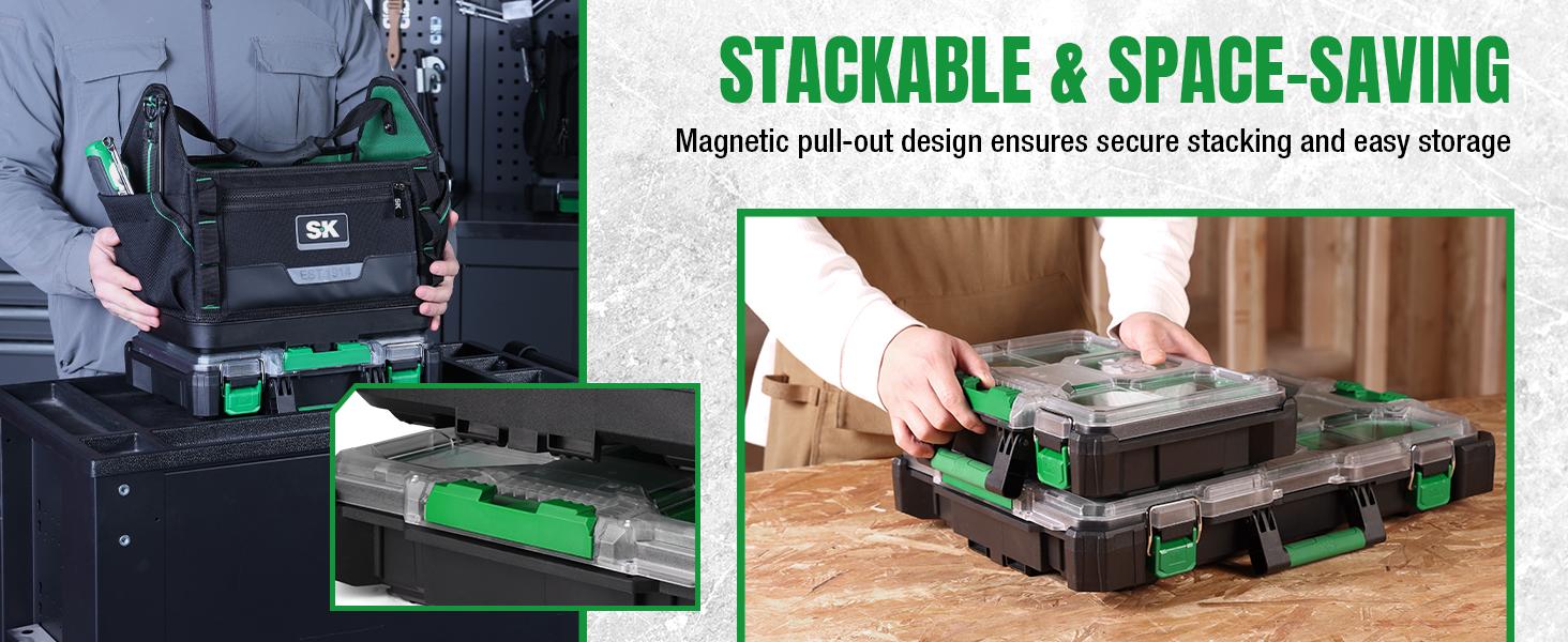#summersale SK Small Part Organizer, Stackable Tools Box Organizer with Compartments and Removable Dividers, Transparent Lid, Waterproof & Impact-Resistant Design, for Small Tools and Accessories