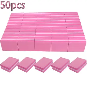 Four-Sided Polish Nail File & Buffer Blocks (50 Pack), Manicure Supplies, Mini Buffer Block Nail File for Acrylic Nails and Natural Nails, 100/180 Grit Nail Buffer Block Buffing Blocks for Manicure File Blocks Set Pink