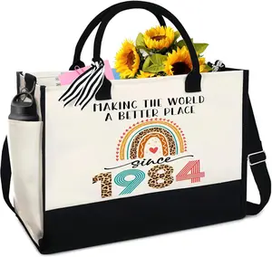 41st Birthday Gift for Women, Vintage 1984 Canvas Tote Bag _ Reusable Shopping & Beach Bag _ Clothing, Shoes & Jewelry