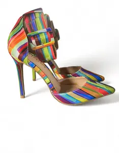 NWT- Liliana Paint Brush Stroke Print Satin Ankle Cuff Pointy Toe Pump SZ- 8.5