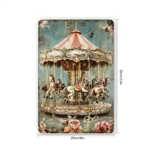 Vintage Carousel Painted Tinplate Metal Signage - 8x12 in Artistic Design - Home Room Decor Wall Art - for Bedrooms, Farmhouses - Black Vintage Poster Decoration Gift