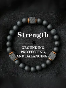 Trendy Men's Volcanic Stone Bracelet, Square Agate Fashion Jewelry, Modern Gentleman Accessory, Stylish Handwear, High Quality Bracelet