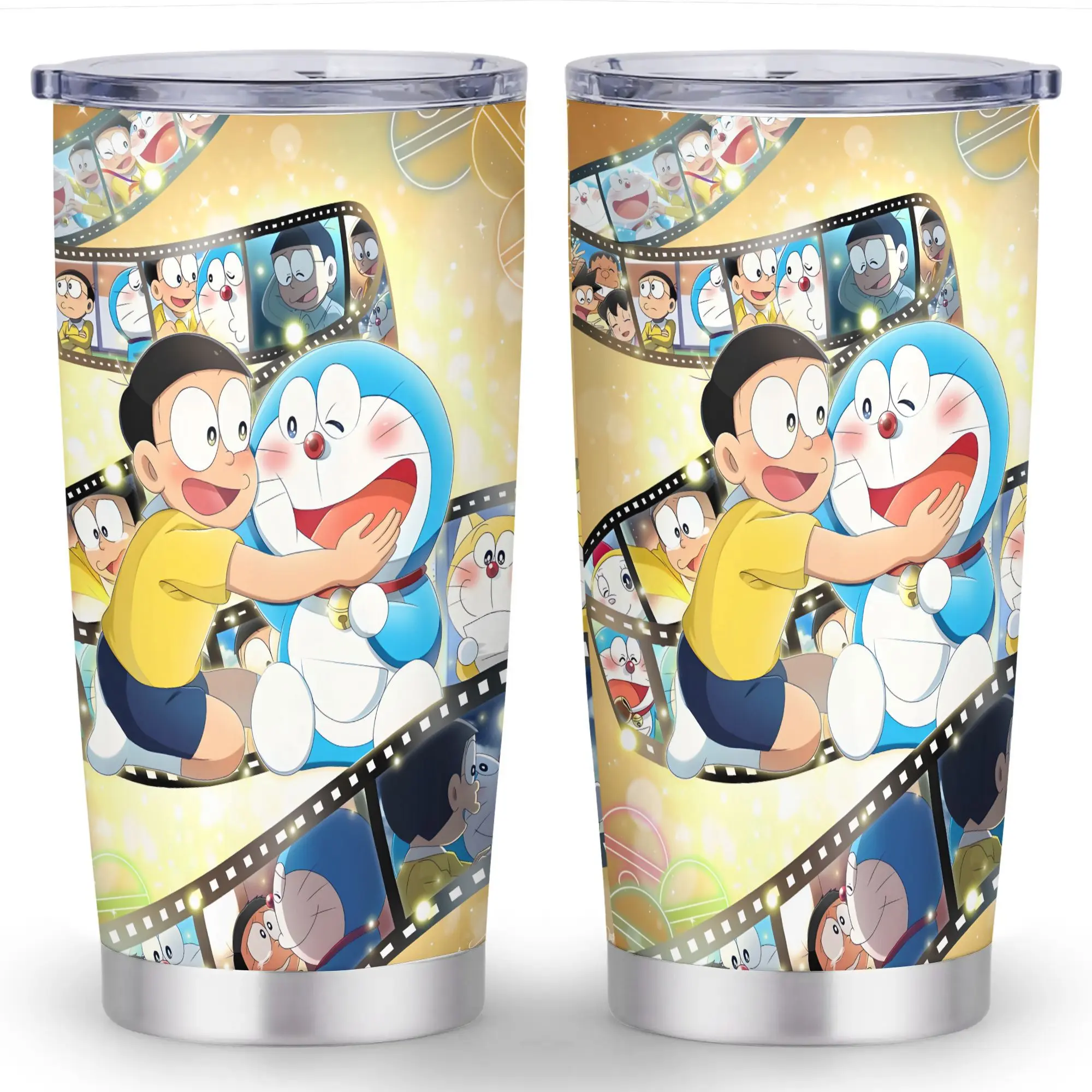 1pc Portable 20oz Doraemon Vacuum Flask - Double-Wall Insulation Drink Bottle with Leak-Proof Straw Lid & Brush, Ideal for Coffee, Perfect Fan Gift, Flasks