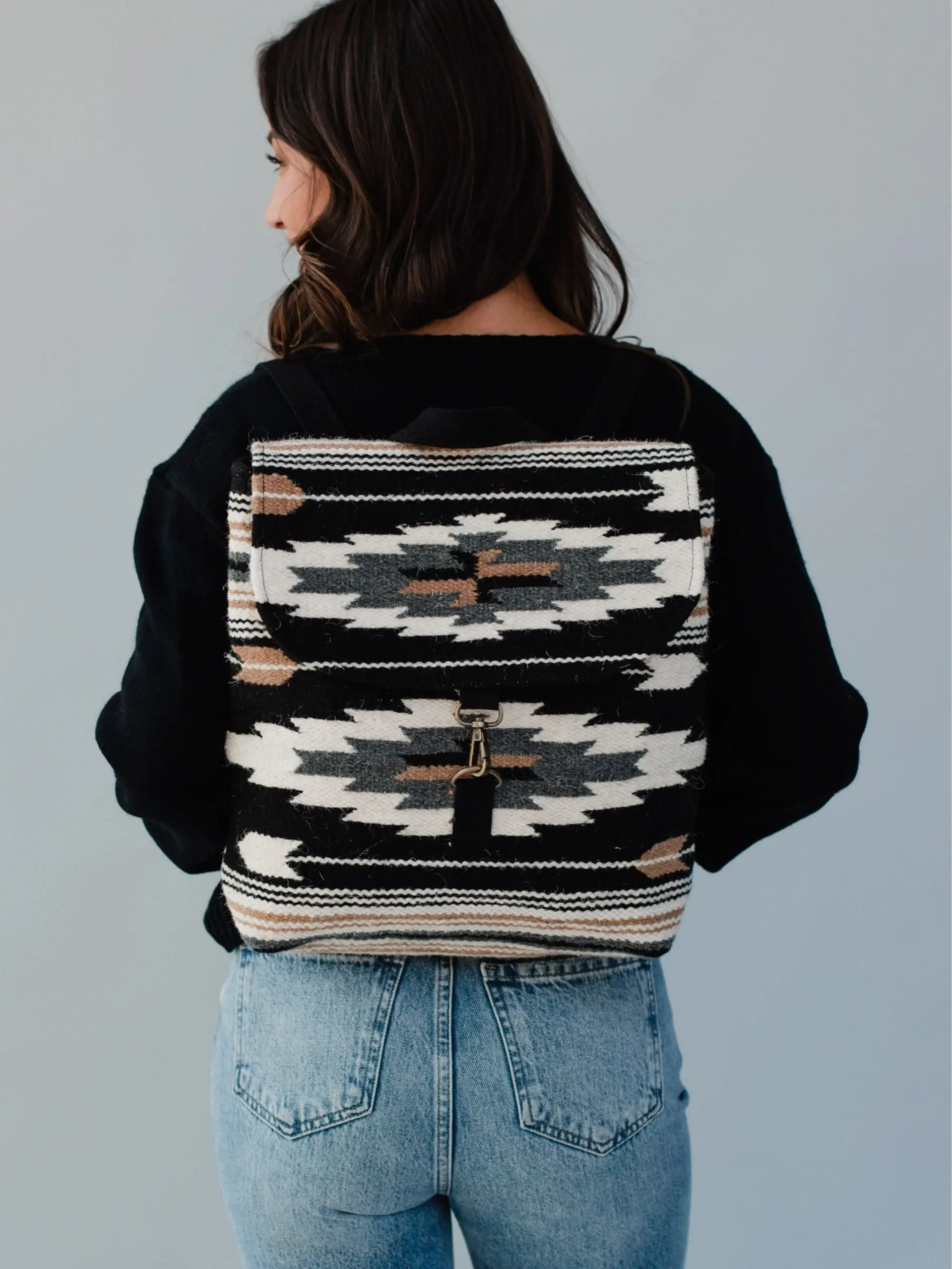 Black, Gray, Brown & Cream Aztec Backpack | Aztec Inspired Backpack | Fall Backpack | Western Backpack | Women's Everyday Backpack
