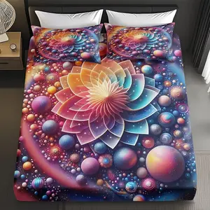 3 Piece Comfortable Cosmic Floral Pattern Bedspread Set, Soft HD Digital Print Bedding with 1 Bedspread and 2 Pillowcases, Perfect for Home and Guest Rooms