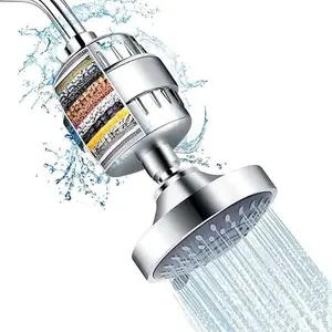 Filtered Shower Head and 15 Stage Shower Filter Combo, High Pressure 5 Spray Settings Filtered Showerhead with Water Soften