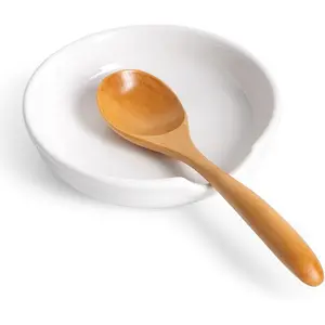 Heat-Resistant Ceramic Spoon Rest for Stove Top Kitchen Counter, Heat-Resistant Cooking Utensil Holder Fits Coffee Spoon Ladles Spatula White