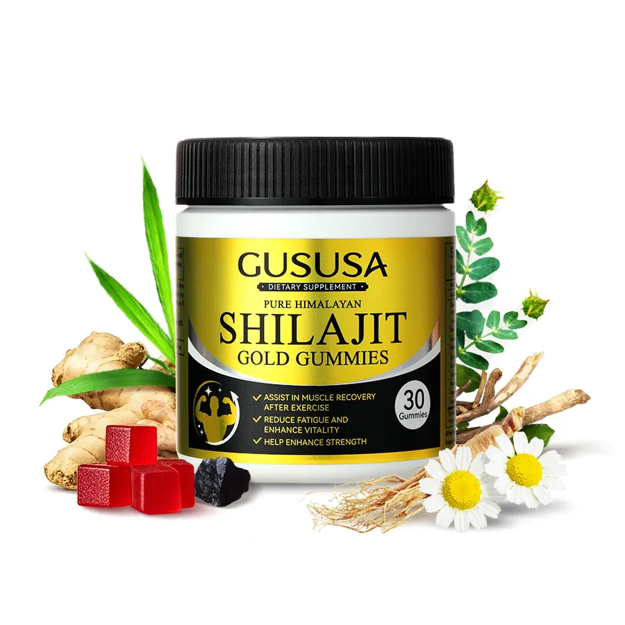 GUSUSA Pure Himalayan Shilajit Gold Edible Herbal Supplements Gummies, 8-in-1 Botanical Herbs Formula with High-Purity Shilajit Resin, Ashwagandha, Gokshura - Boosts Energy, Relieves Fatigue for Adult Men - 30 Grains