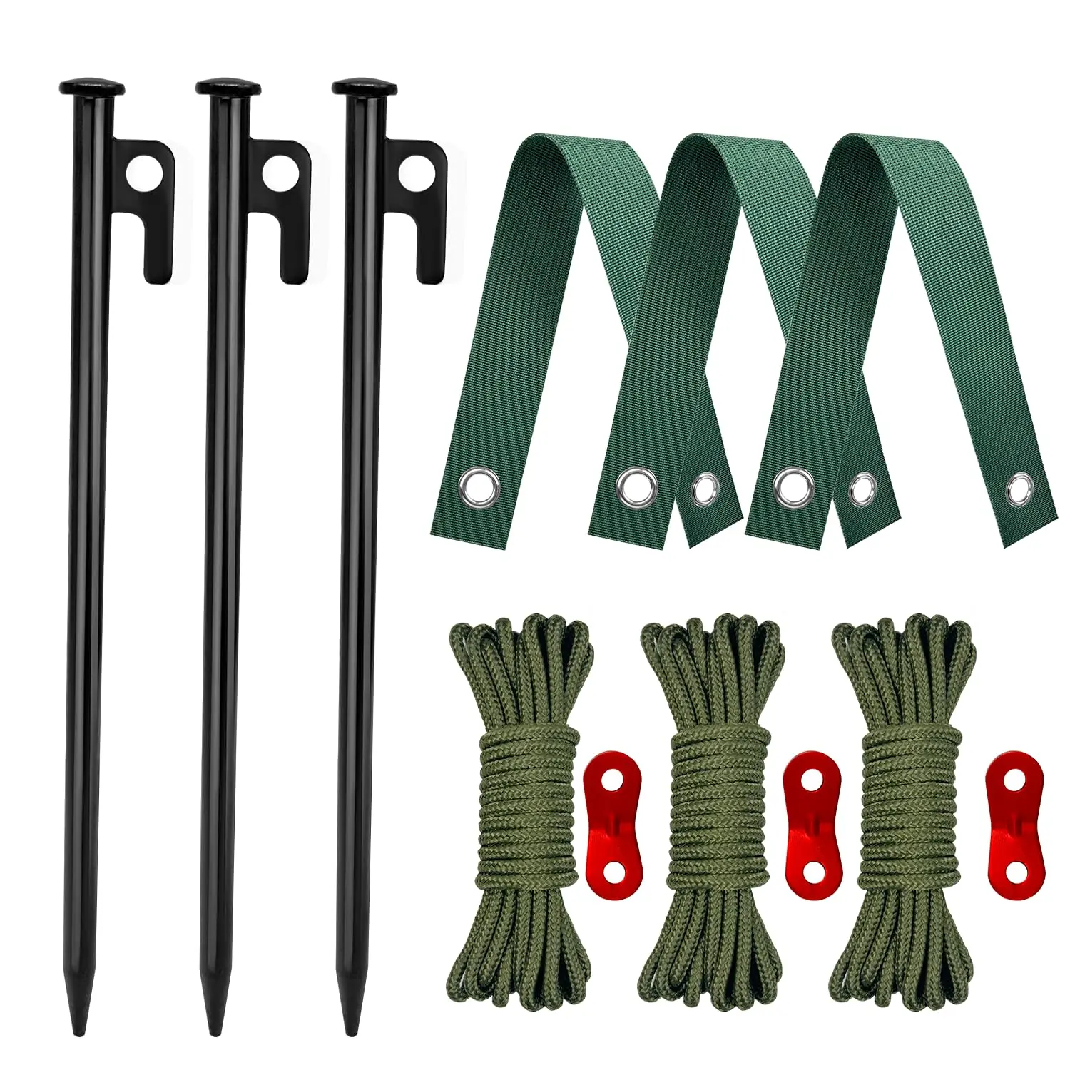 3PCS Tree Stakes and Supports, Heavy Duty Tree Stakes Kit Include 3pcs Tree Straps for Staking, 3pcs 12" Steel Spikes, and 39Ft Rope, Tree Supports for Young Tree Anti Strong Wind, Bad Weather