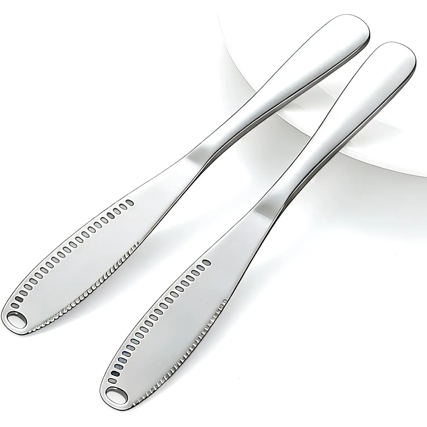 2PCS Upgraded 3-in-1 Butter Knife Spreader and Curler,Professional Stainless Steel Butter Grater for Cold Butter, 8.07 Inch Butter Slicer with Holes for Bread Cheese Jam, Silver