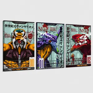 Three-piece canvas painting "New Century Evangelion" EVA 00/01/02, classic anime mecha NERV poster wall decoration, suitable for home decoration in living room and bedroom.