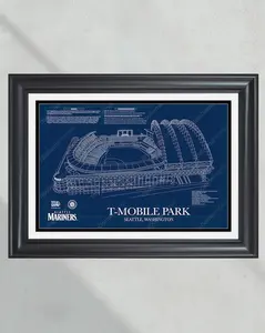 Seattle Mariners T-Mobile Park Stadium Ballpark Blueprint Baseball Wall Art 3