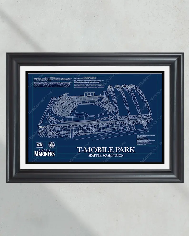 Seattle Mariners T-Mobile Park Stadium Ballpark Blueprint Baseball Wall Art 3