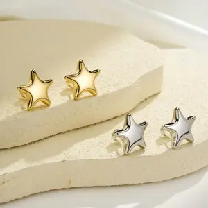 OUFER BODY JEWELRY 2PCS Non-Tarnish 316L Stainless Steel Bubble Hollow Chunky Star Stud Earrings for Female Daily Wear, Valentine's Day Gift