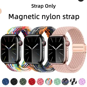 Magnetic Buckle Braided Nylon Solo Loop Stretchy Straps Sport Wristbands, Smartwatch Accessories, Smartwatch Strap For Apple Watch Band 38mm-49mm IWatch Ultra 2 Soft Bracelet Compatible Series 1-10 SE