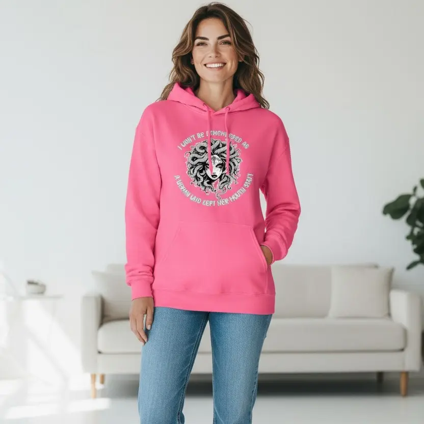 Medusa Feminist Hoodie – I Won’t Be Remembered as a Woman Who Kept Her Mouth Shut – Mythical Resistance Pullover Sweatshirt