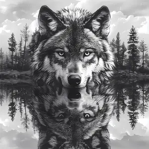 Wolf Forest Diamond Painting Kit, 5D Acrylic Round Diamond Art, Beginner-Friendly DIY Craft Set, 40x40cm Wall Decor, Home Decor