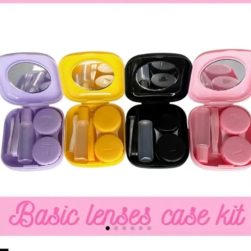 Basic Lenses Case Kit - Includes Case and Tweezers in Purple Yellow Black and Pink Colors for Essential Use