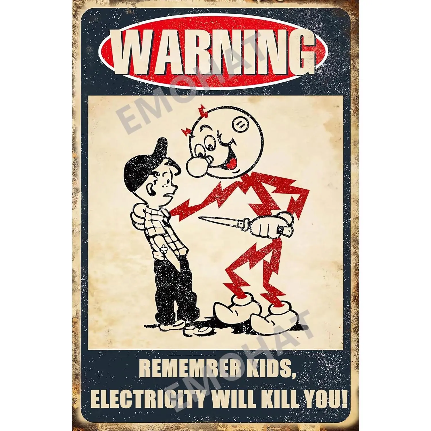 EMOHAT Warning Sign Remember Kids Electricity Will Kill You Metal Tin Sign Vintage Retro Caution Safety Wall Decor Poster Plaques For Room Home Restaurant Garage Outdoor Indoor 8x12 Inch