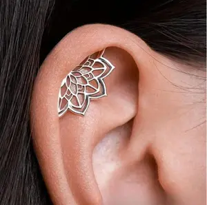 1pc Boho Helix Earring, Geometric Mandala Lotus Flower Hidden Helix, Piercing Cartilage Bohemian Silver Spiritual Jewelry