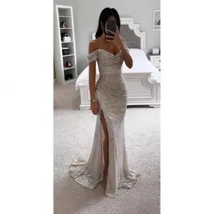 Women's Independent Store Polyester Sexy Shiny Split Prom Dress Sequin Dress New Arrival