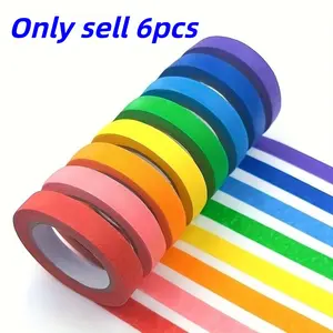 6 Pack Colorful Masking Tape for Arts and Crafts, Art and Craft Creations, Bright Easy Tear Paper Tape for Labels and Projects
