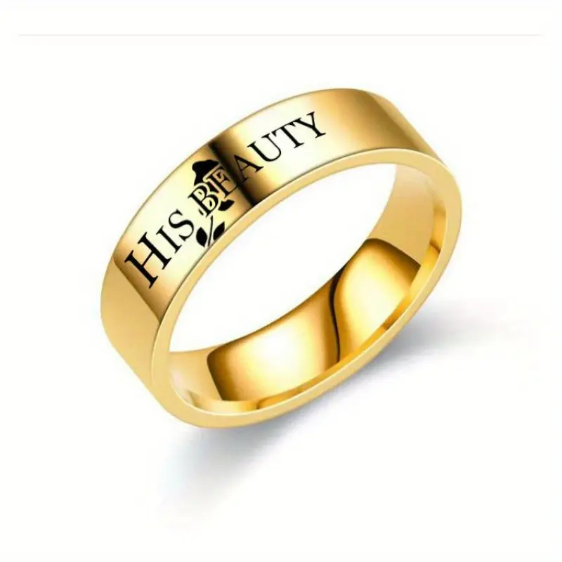 Pair of Beauty and the Beast Couple Rings - Matching Wedding/Anniversary Rings for Him and Her, Elegant Gold Jewelry, Suitable for Couples, Valentine's Day Gift, Daily and Special Occasion Jewelry - Rings Symbolizing His Beauty and Her Beast, Couple Jewel