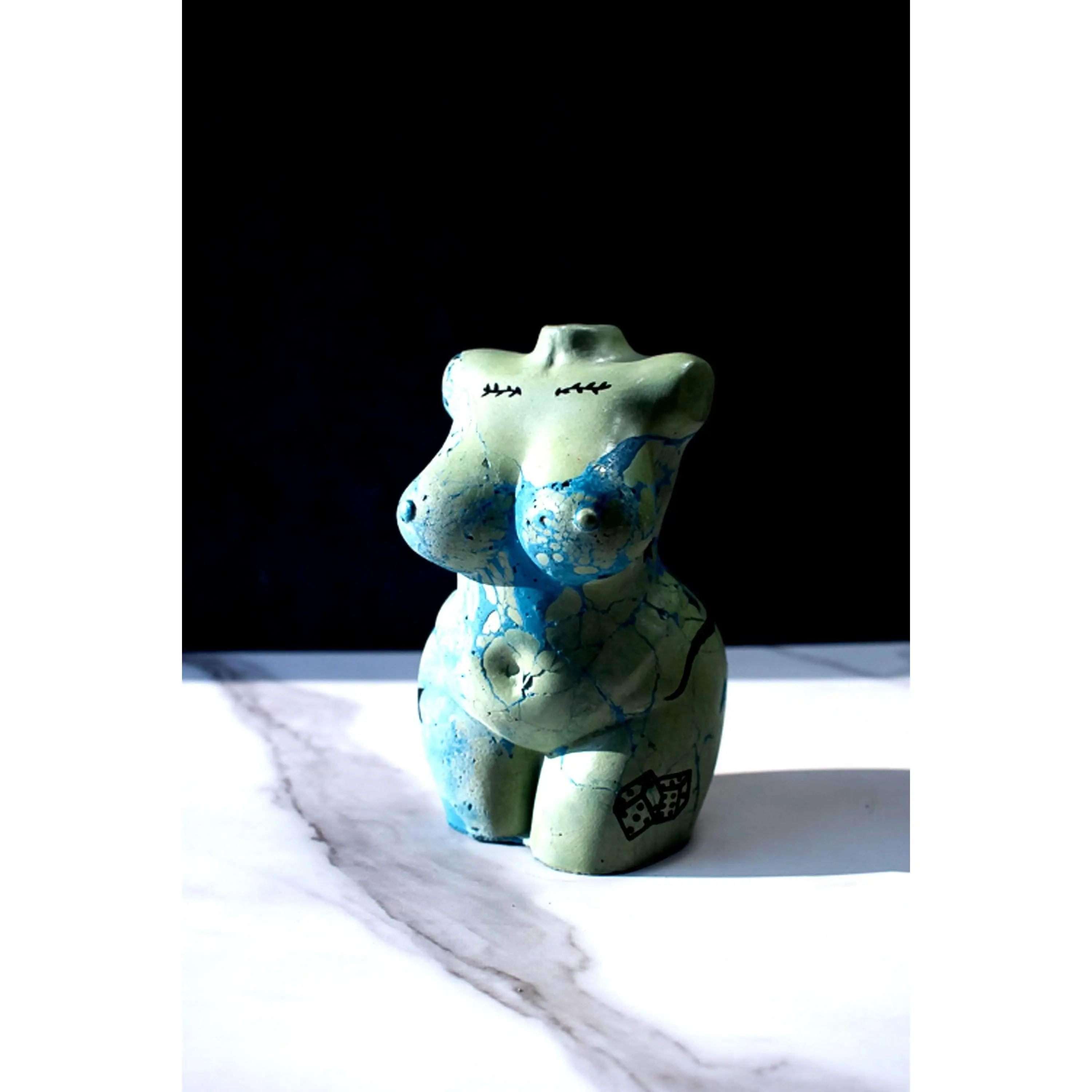 Hand-Painted Concrete Goddess Sculpture: Abstract Feminine Art